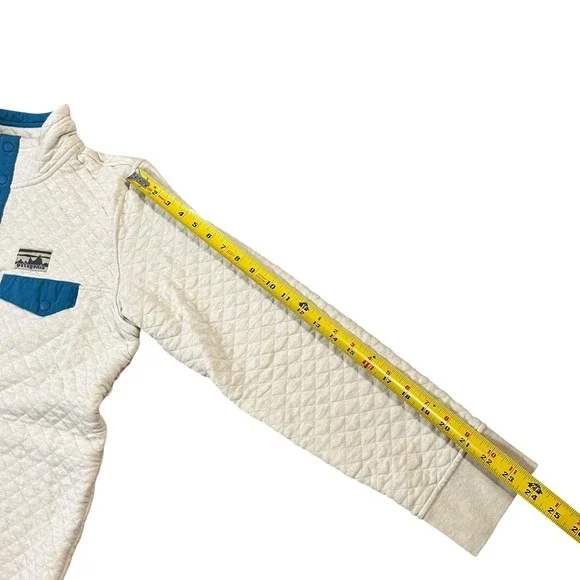 Patagonia Pullover Womens Large White Blue Organic Cotton Quilted Snap Synchilla - Picture 8 of 10